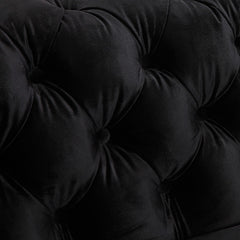 3+2 Seater Sofa Classic Button Tufted Lounge in Black Velvet Fabric with Metal Legs.