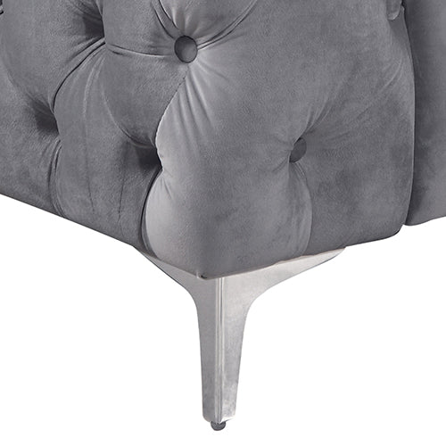 3+2 Seater Sofa Classic Button Tufted Lounge in Grey Velvet Fabric with Metal Legs.