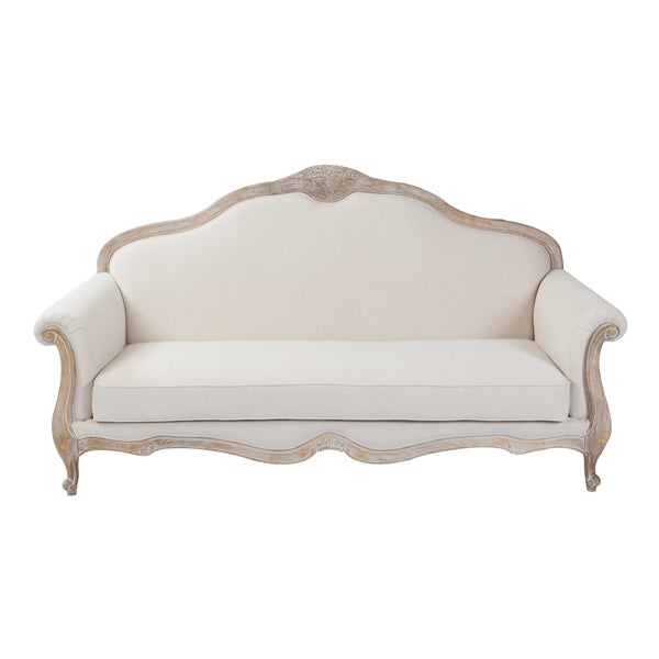 Oak Wood White Washed Finish Rolled Armrest 3+2 Seater Sofa Set Linen Fabric.