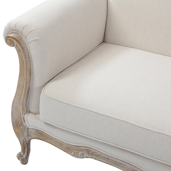 Oak Wood White Washed Finish Rolled Armrest 3+2 Seater Sofa Set Linen Fabric.
