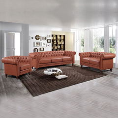 3+2+1 Seater Brown Sofa Lounge Chesterfireld Style Button Tufted in Faux Leather.