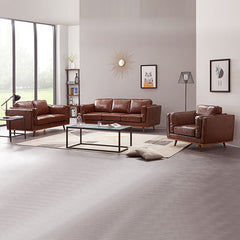 3+2+1 Seater Sofa Brown Leather Lounge Set for Living Room Couch with Wooden Frame.