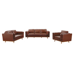 3+2+1 Seater Sofa Brown Leather Lounge Set for Living Room Couch with Wooden Frame.