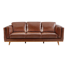 3+2+1 Seater Sofa Brown Leather Lounge Set for Living Room Couch with Wooden Frame.