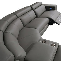 6 Seater Real Leather sofa Grey Color Lounge Set for Living Room Couch with Adjustable Headrest.
