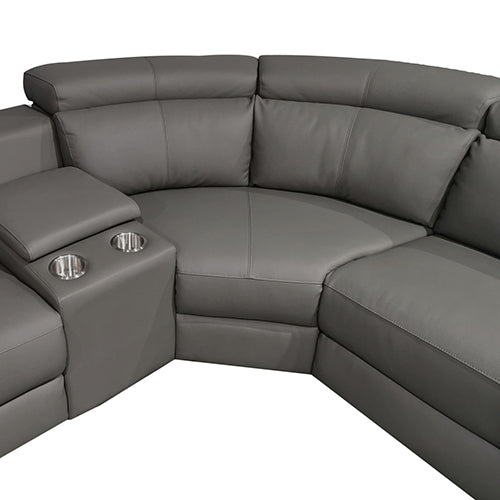 6 Seater Real Leather sofa Grey Color Lounge Set for Living Room Couch with Adjustable Headrest.