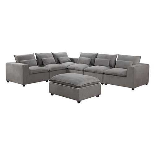 6 Seater Cloud Sectional Sofa in Belfast Fabric Grey Living Room Couch with Ottoman.