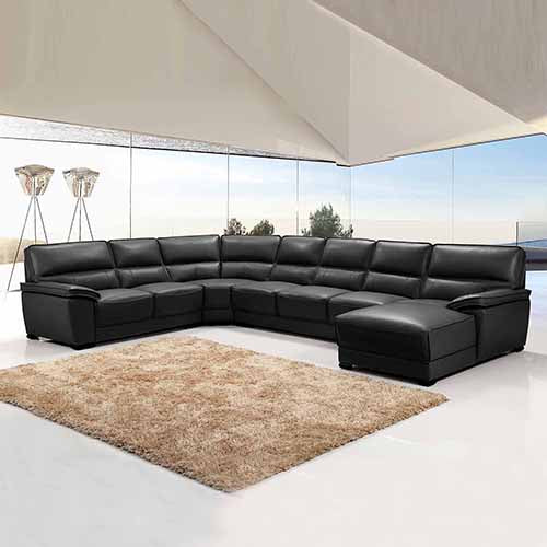 Lounge Set Luxurious 7 Seater Bonded Leather Corner Sofa Living Room Couch in Black with Chaise.