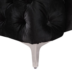 2 Seater Sofa Classic Button Tufted Lounge in Black Velvet Fabric with Metal Legs.