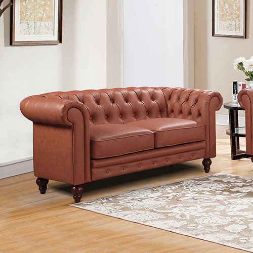 2 Seater Brown Sofa Lounge Chesterfireld Style Button Tufted in Faux Leather.