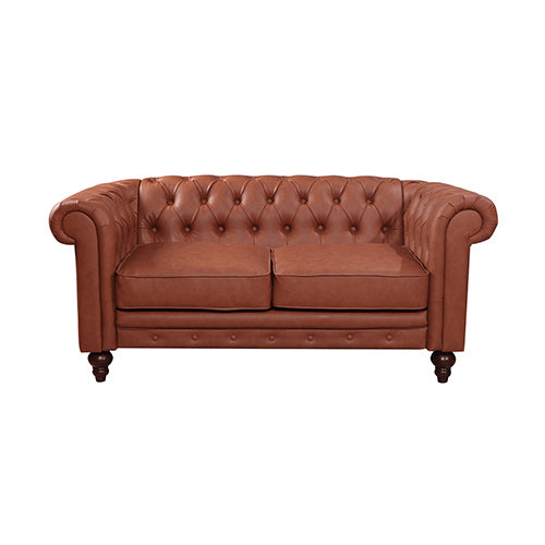 2 Seater Brown Sofa Lounge Chesterfireld Style Button Tufted in Faux Leather.