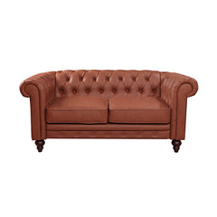 2 Seater Brown Sofa Lounge Chesterfireld Style Button Tufted in Faux Leather.