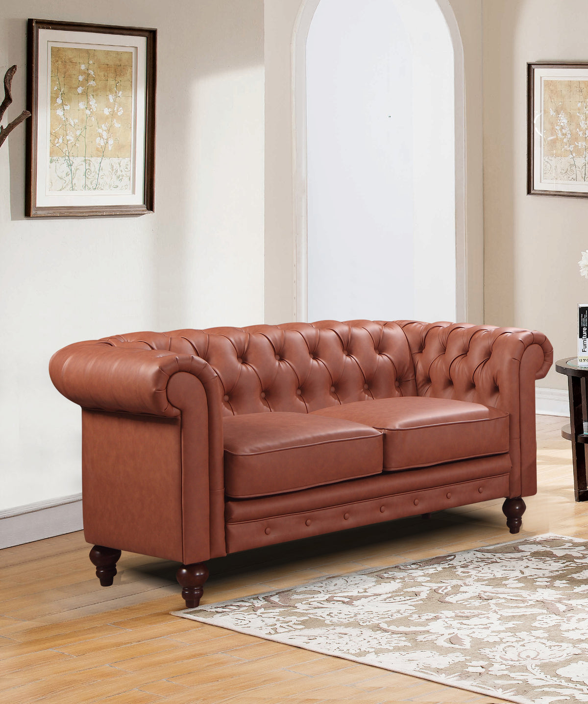 2 Seater Brown Sofa Lounge Chesterfireld Style Button Tufted in Faux Leather