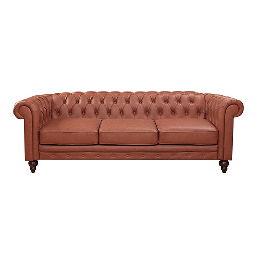 3 Seater Brown Sofa Lounge Chesterfireld Style Button Tufted in Faux Leather.