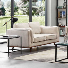 2 Seater Sofa Beige Fabric Modern Lounge Set for Living Room Couch with Wooden Frame.