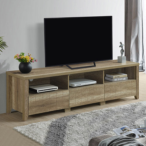 TV Cabinet 3 Storage Drawers with Shelf Natural Wood like MDF Entertainment Unit in Oak Colour