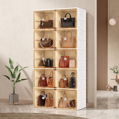 Kylin Cubes Storage Folding Shoe Cabinet With 2 Column & 10 Grids & 10 Brown Door