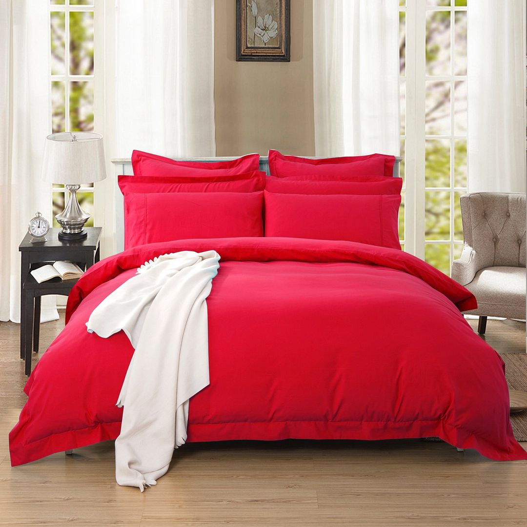 1000TC Tailored Double Size Red Duvet Doona Quilt Cover Set