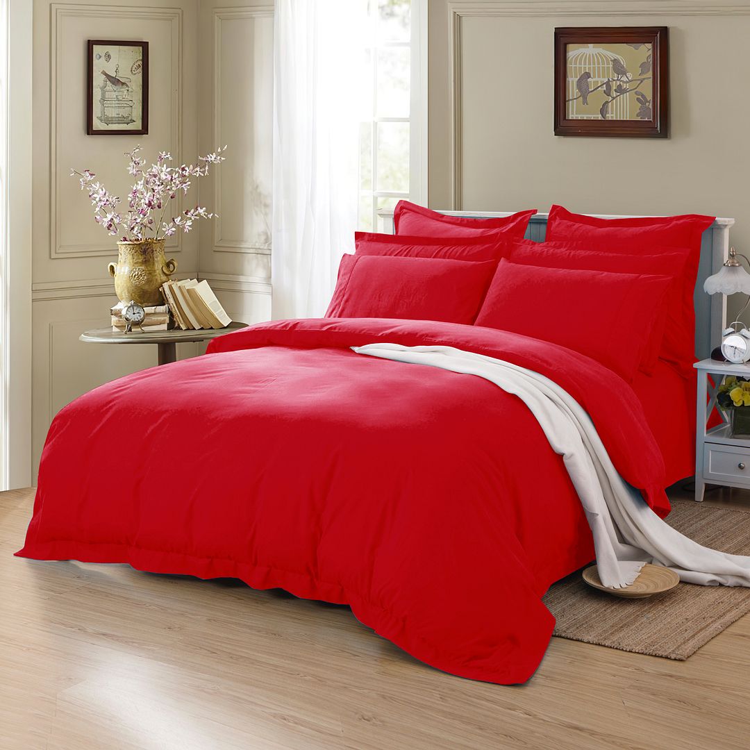 1000TC Tailored Double Size Red Duvet Doona Quilt Cover Set