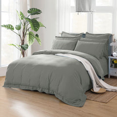 1000TC Tailored Queen Size Grey Duvet Doona Quilt Cover Set