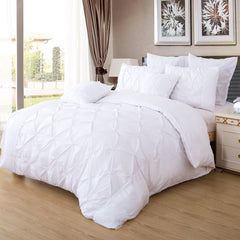 Diamond Pintuck Queen Size White Duvet Doona Quilt Cover Set