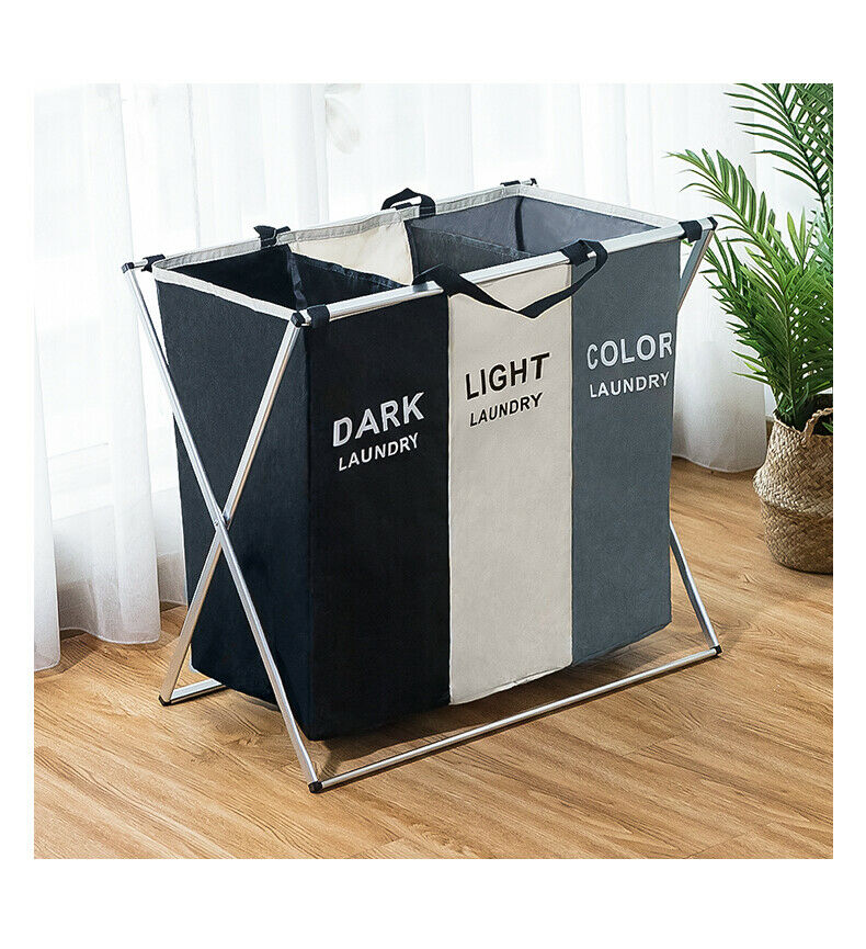 Foldable Divisional Storage Laundry Basket 2 Grid