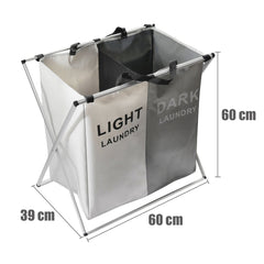 Foldable Divisional Storage Laundry Basket 2 Grid