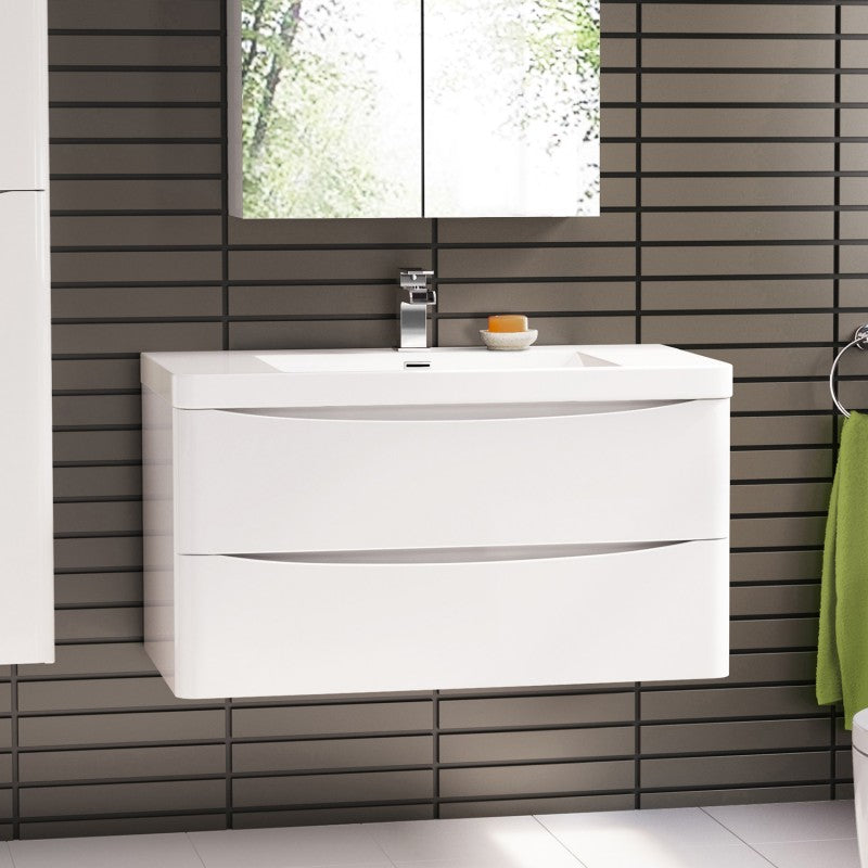 Ancona wall hung bathroom vanity 900mm Gloss White