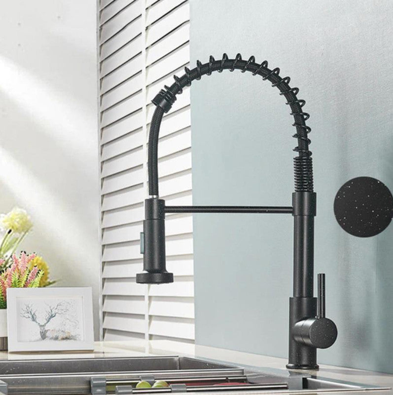 2022 Matte Black Quartz Speckled pull out with spray function spring kitchen mixer tap faucet