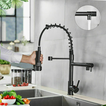 2022 Matte Black pull out with spray function spring kitchen mixer tap faucet Dual outlets