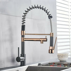 2023 Matte Black Rose Gold pull out with spray function spring kitchen mixer tap faucet Dual Outlets