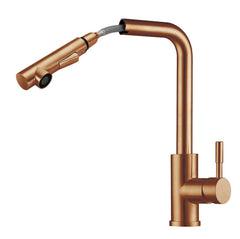 2023 Brushed rose gold Copper L shape Pull out Kitchen tap stainless steel PVD plated