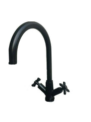 2023 Matte Black Cross 1/4 turn hot cold Solid stainless steel  goose neck Swivel Kitchen tap