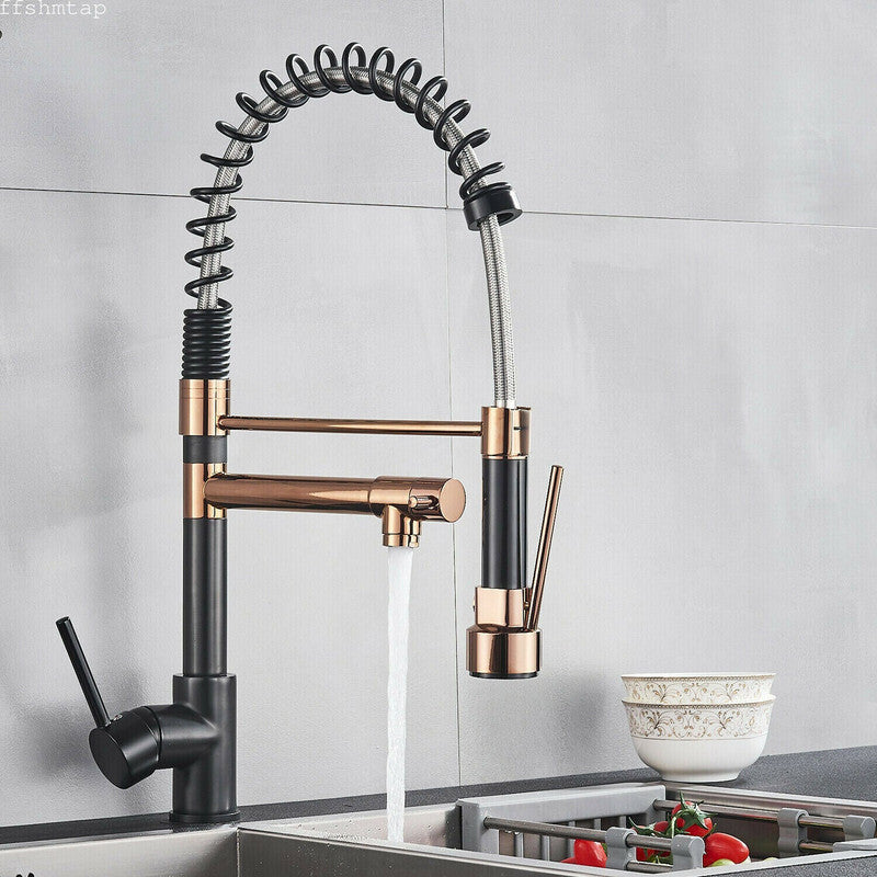 2022 Matte Black & Rose gold pull out with spray function spring kitchen mixer tap faucet