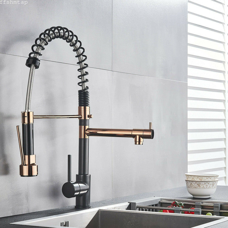 2022 Matte Black pull out with spray function spring kitchen mixer tap faucet Dual outlets