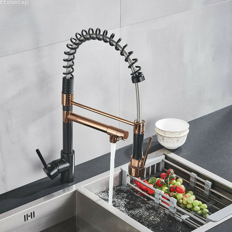 2022 Matte Black pull out with spray function spring kitchen mixer tap faucet Dual outlets