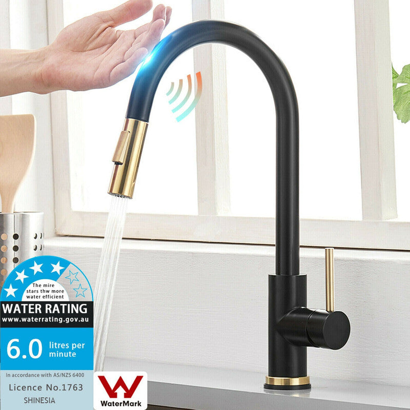 2023 Brushed Gold Spout Matte Black pull out with spray function kitchen mixer tap faucet NO sensor