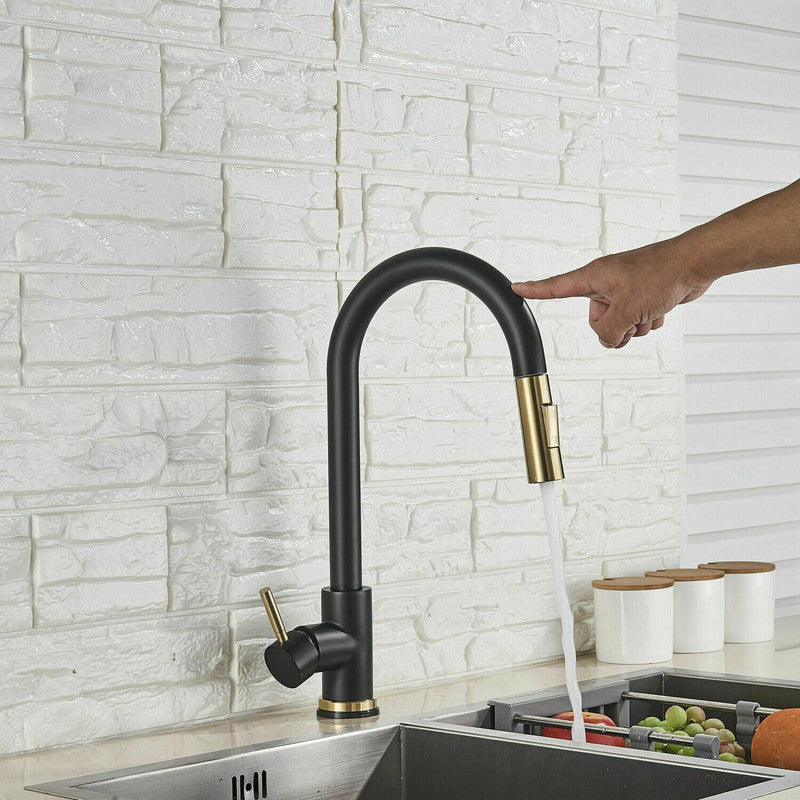 2023 Brushed Gold Spout Matte Black pull out with spray function kitchen mixer tap faucet NO sensor