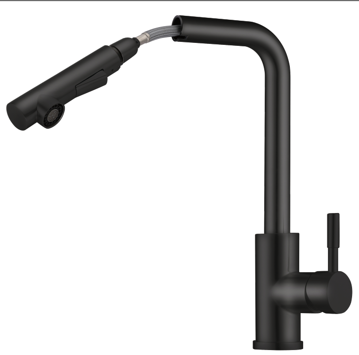 2021 Matte Black square neck neck kitchen mixer tap faucet Pull Out Spray spout