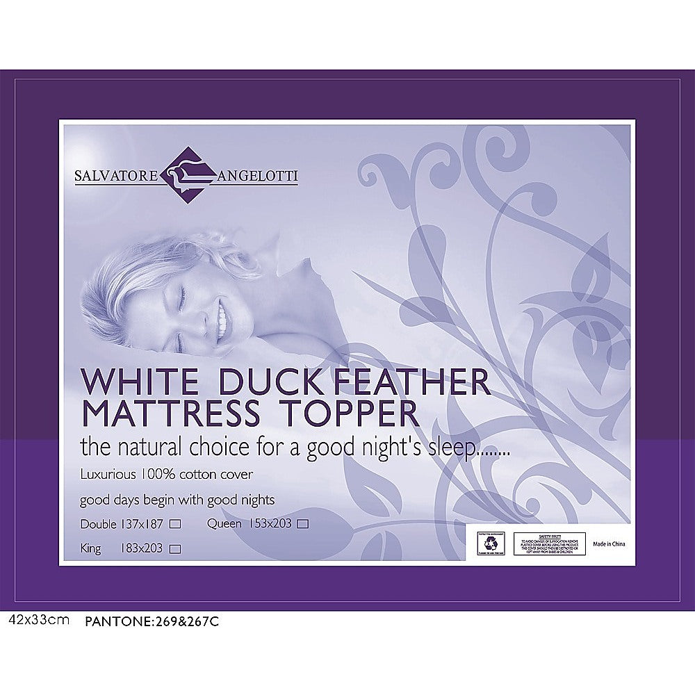 100% White Duck Feather Mattress Topper -QUEEN