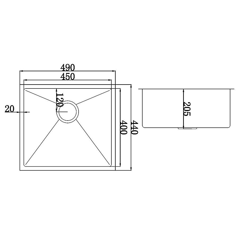 490x440mm Handmade Stainless Steel Undermount / Topmount Kitchen Laundry Sink with Waste