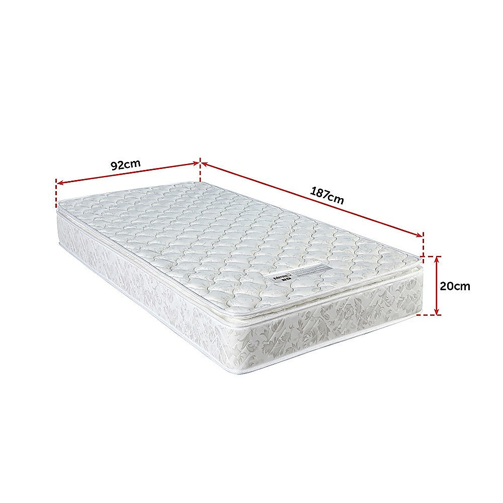 PALERMO Single Luxury Latex Pillow Top Topper Spring Mattress.