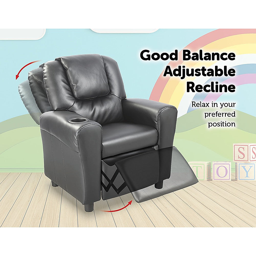 PU Leather Kids Recliner with Drink Holder