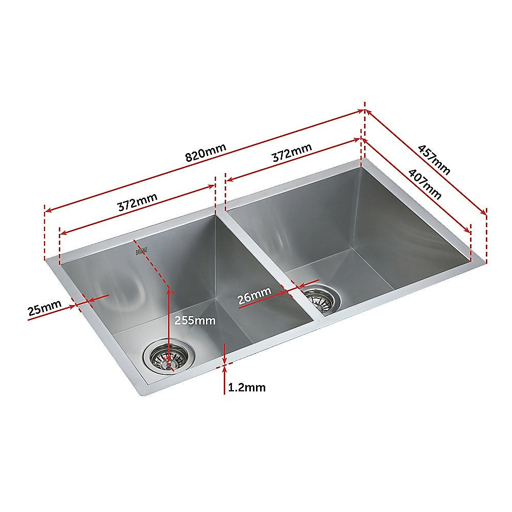 820x457mm Handmade Stainless Steel Undermount / Topmount Kitchen Laundry Sink with Waste