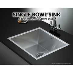 440x440mm Handmade Stainless Steel Undermount / Topmount Kitchen Laundry Sink with Waste