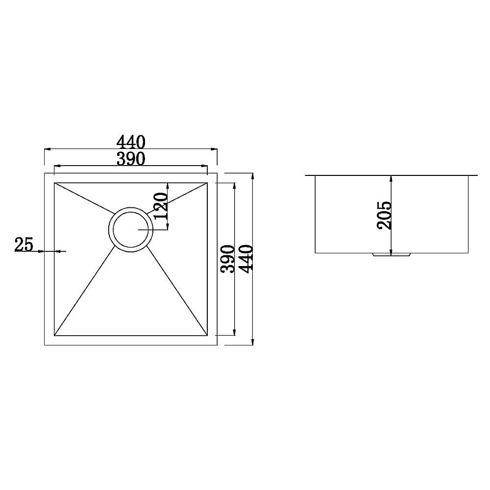 440x440mm Handmade Stainless Steel Undermount / Topmount Kitchen Laundry Sink with Waste