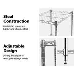 Modular Chrome Wire Storage Shelf 1500 x 350 x 1800 Steel Shelving