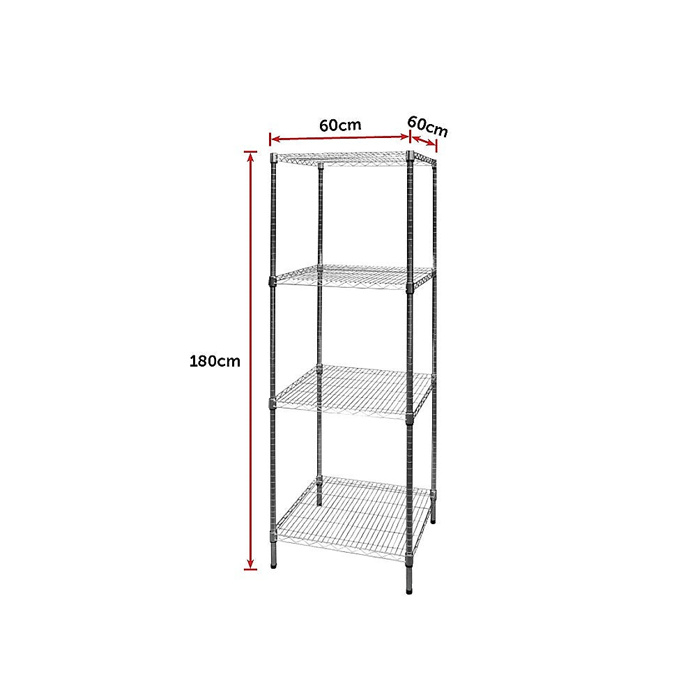 Modular Chrome Wire Storage Shelf 600 x 600 x 1800 Steel Shelving