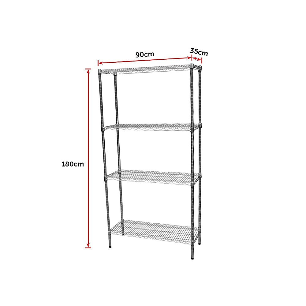 Modular Chrome Wire Storage Shelf 900 x 350 x 1800 Steel Shelving