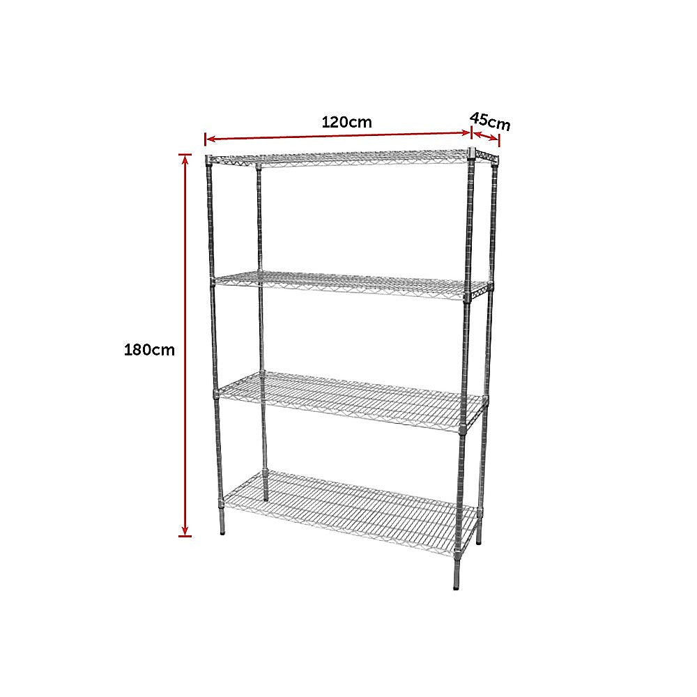 Modular Chrome Wire Storage Shelf 1200 x 450 x 1800 Steel Shelving